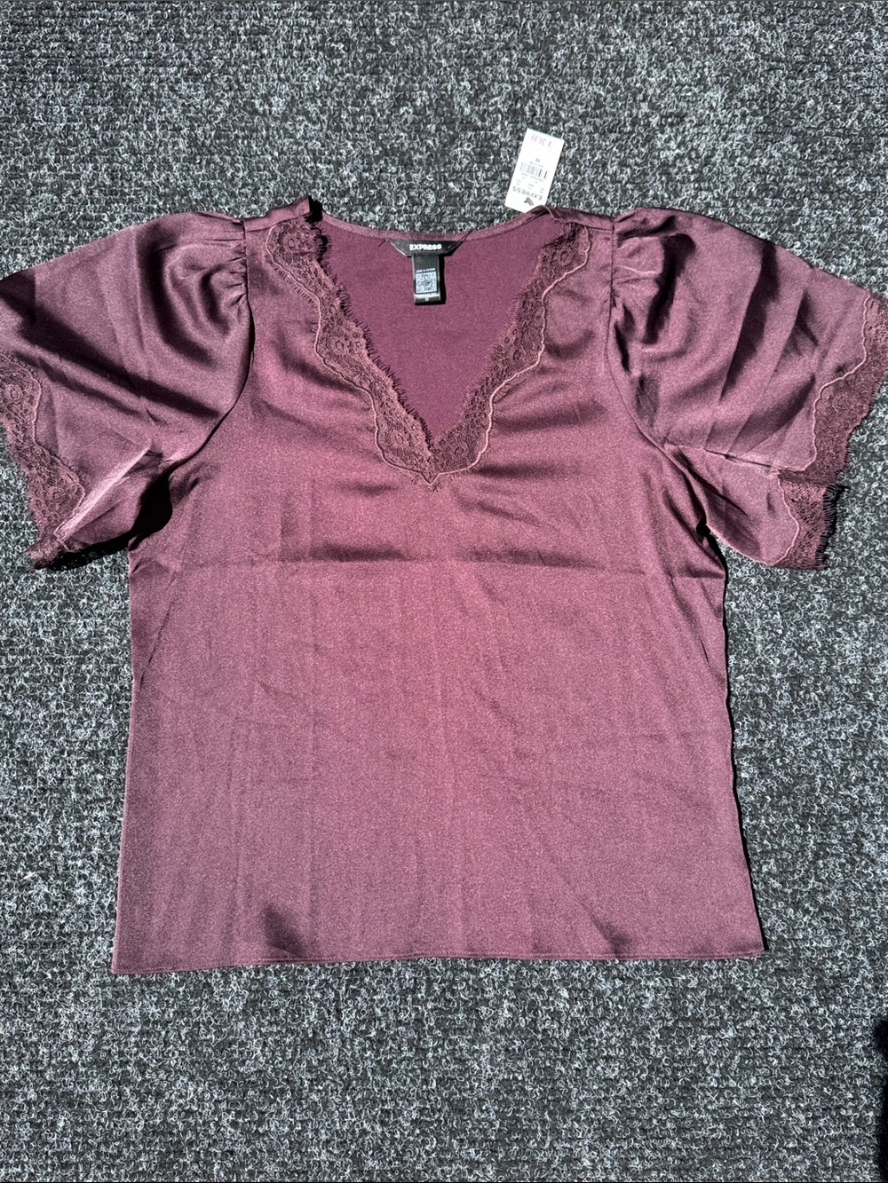 Satin Lace Trim V-Neck Short Sleeve Top
